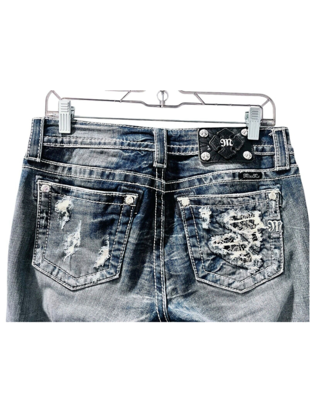 Miss Me Y2K Rhinestone Embroidered Bling Cuffed Capri Pants Size 28 Denim Jeans